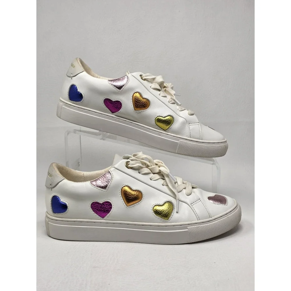 Kurt Geiger Womens London Lane Love White Leather Rainbow Heart Sneakers EU 38.5